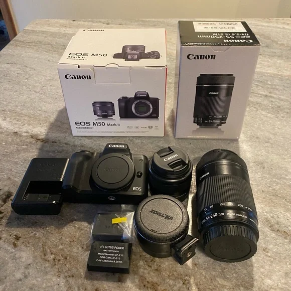 Canon eos m50 mark ii with kit 55-250 ml And adapter